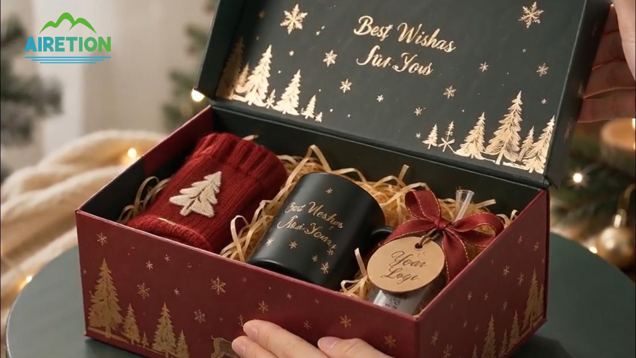 Burgundy magnetic Christmas gift box set